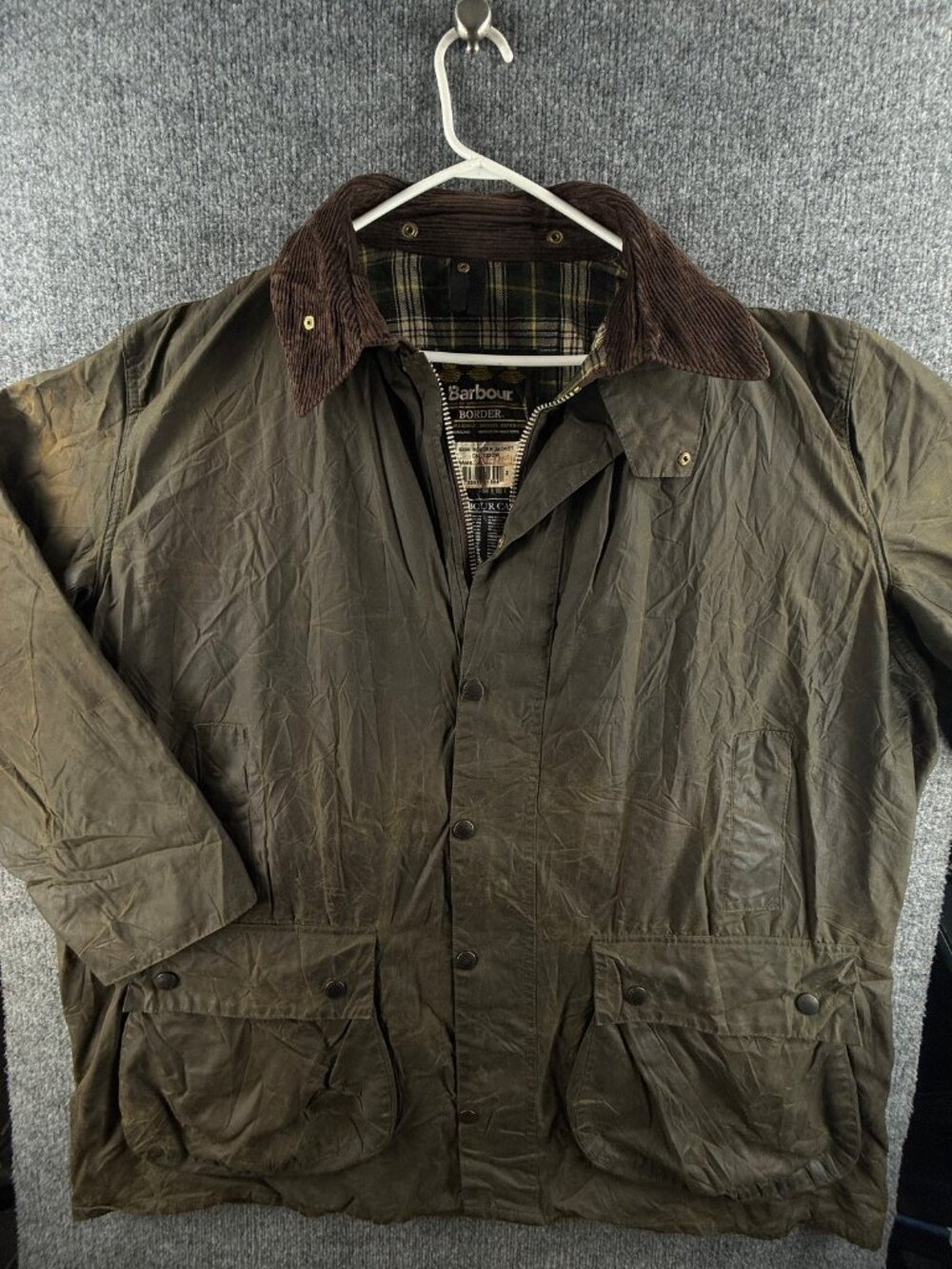 Barbour A200 Border Waxed Jacket Canvas C52 Green England Snap All Cotton Solid